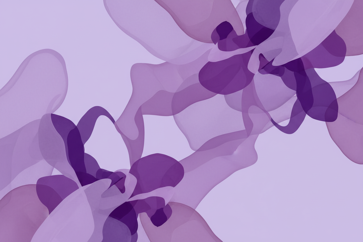 a light purple background with some abstract shapes in varying shades of purple
